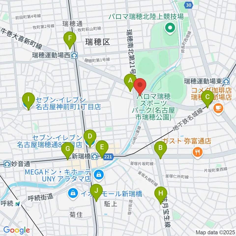 瑞穂文化小劇場周辺のコンビニエンスストア一覧地図