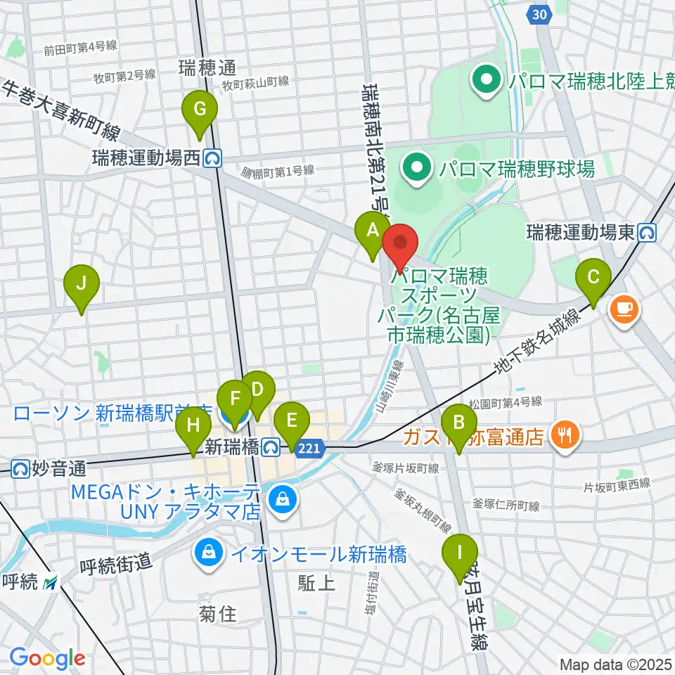 瑞穂文化小劇場周辺のコンビニエンスストア一覧地図