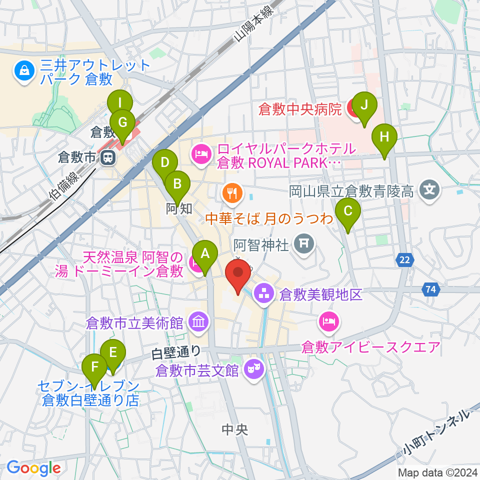 大原美術館周辺のコンビニエンスストア一覧地図