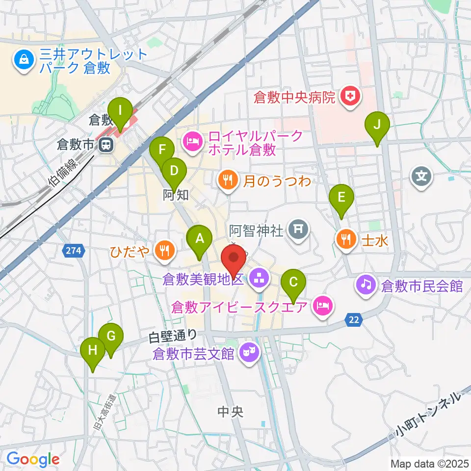 大原美術館周辺のコンビニエンスストア一覧地図