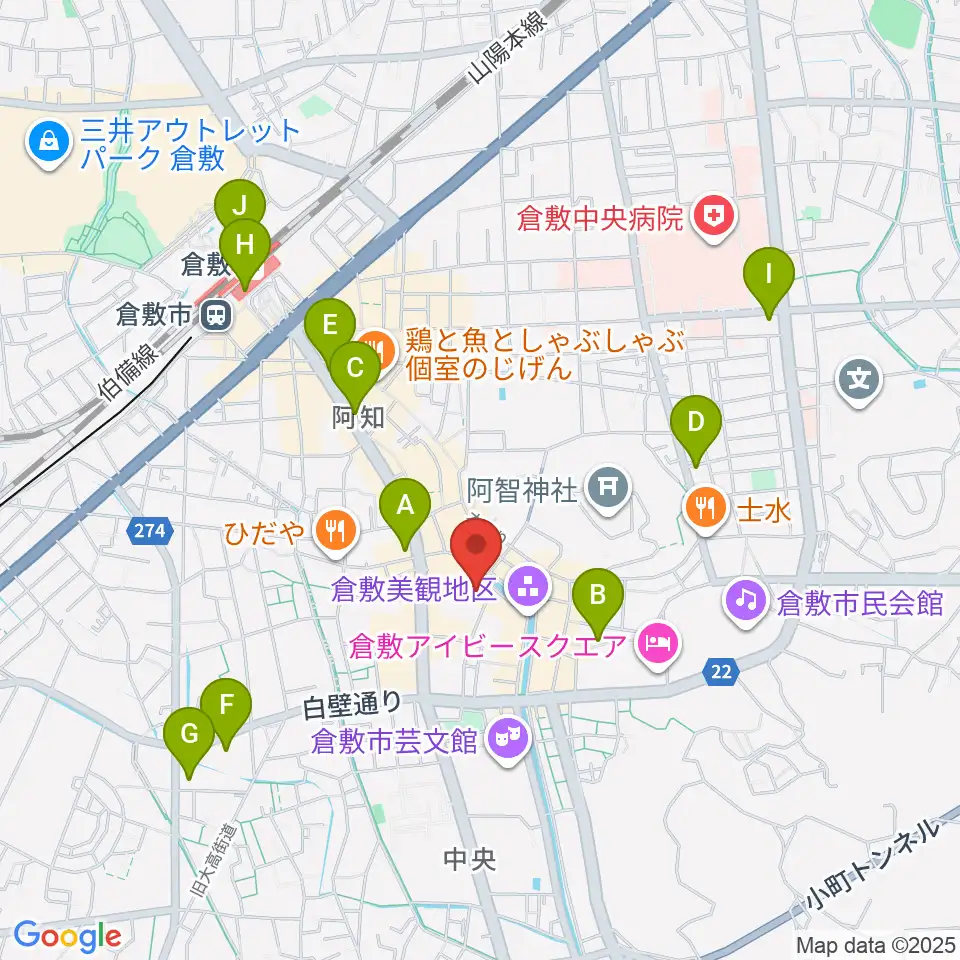 大原美術館周辺のコンビニエンスストア一覧地図