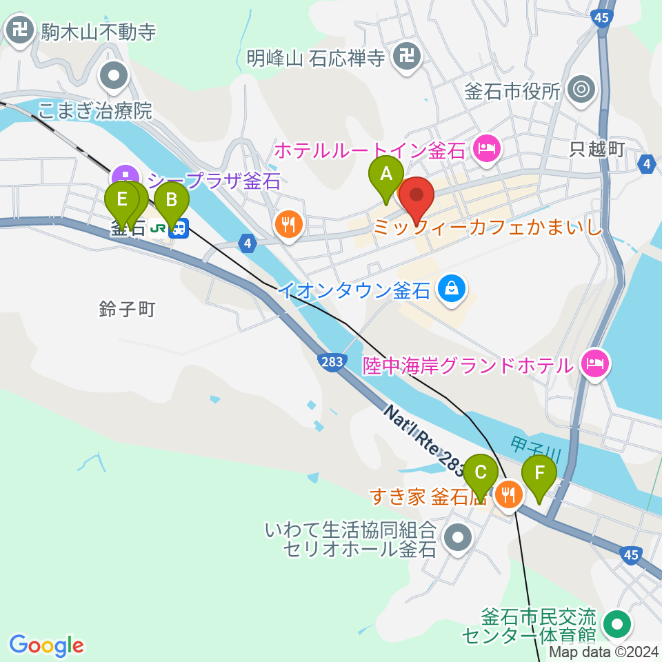 釜石PIT周辺のコンビニエンスストア一覧地図