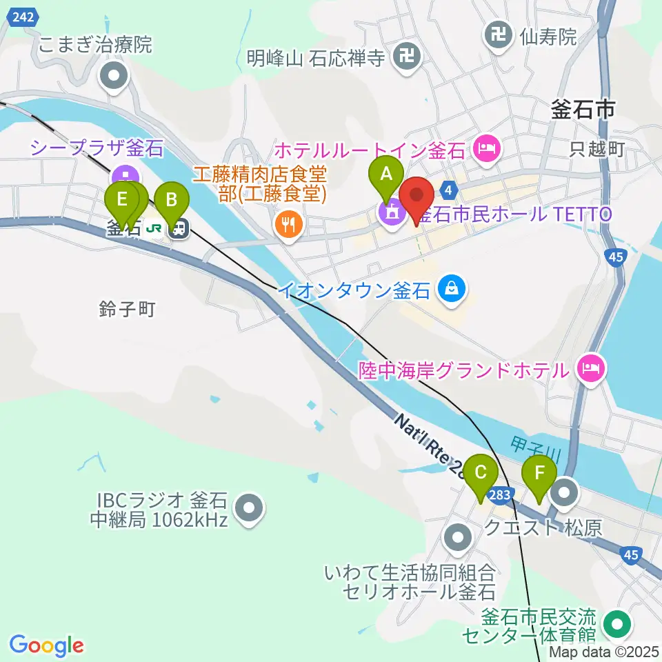 釜石PIT周辺のコンビニエンスストア一覧地図