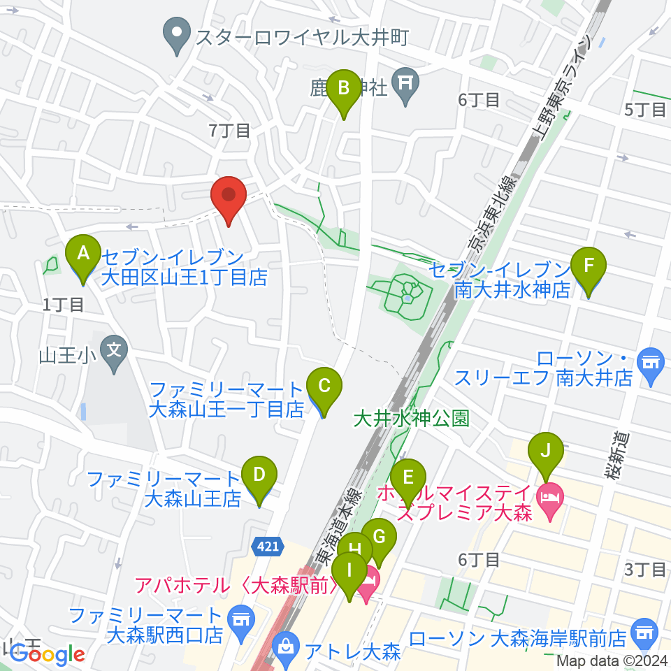 山王オーディアム周辺のコンビニエンスストア一覧地図