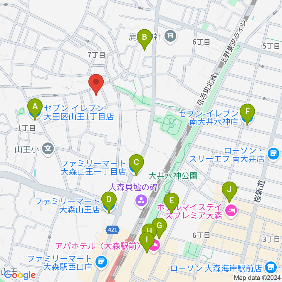 山王オーディアム周辺のコンビニエンスストア一覧地図