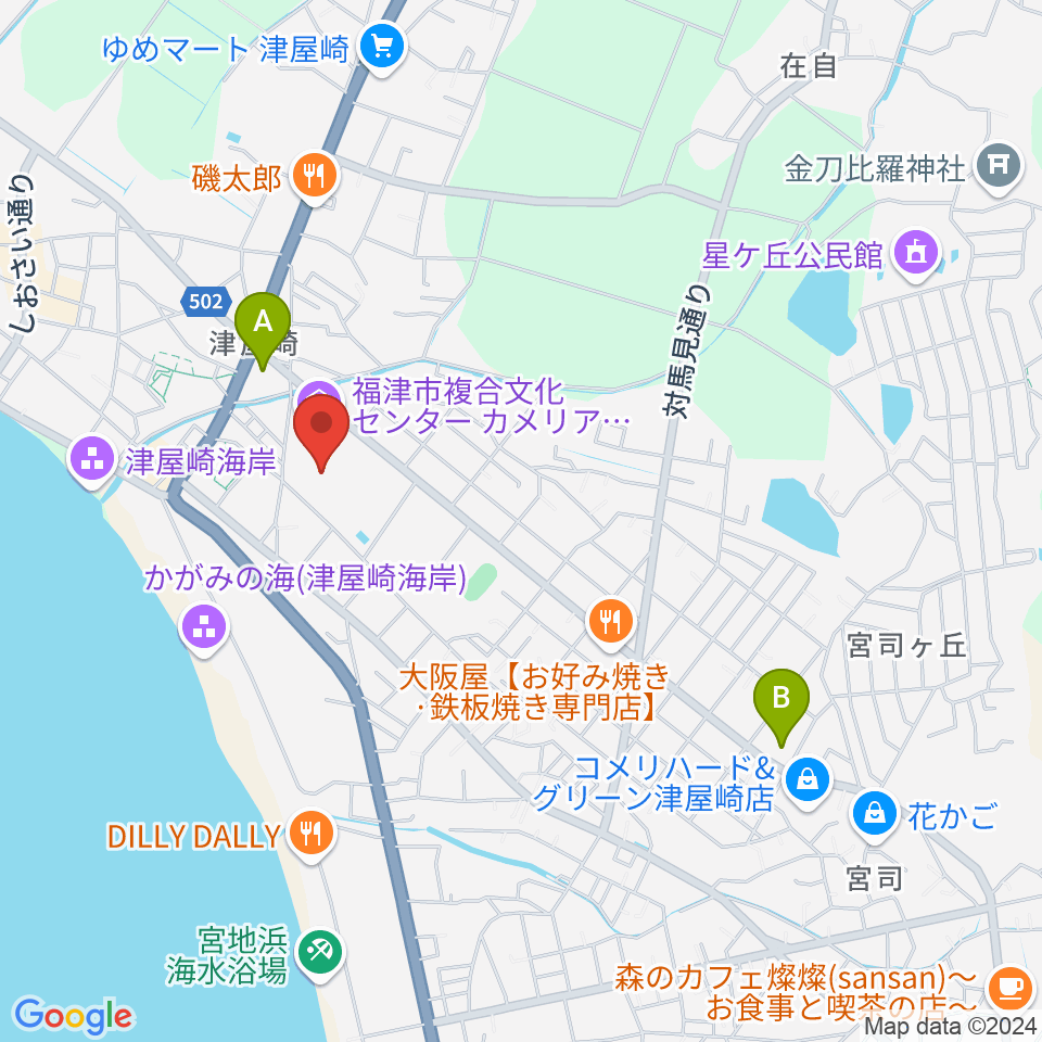 福津市文化会館カメリアホール周辺のコンビニエンスストア一覧地図