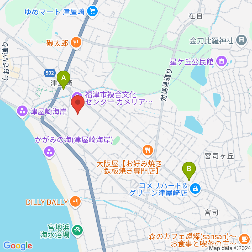 福津市文化会館カメリアホール周辺のコンビニエンスストア一覧地図