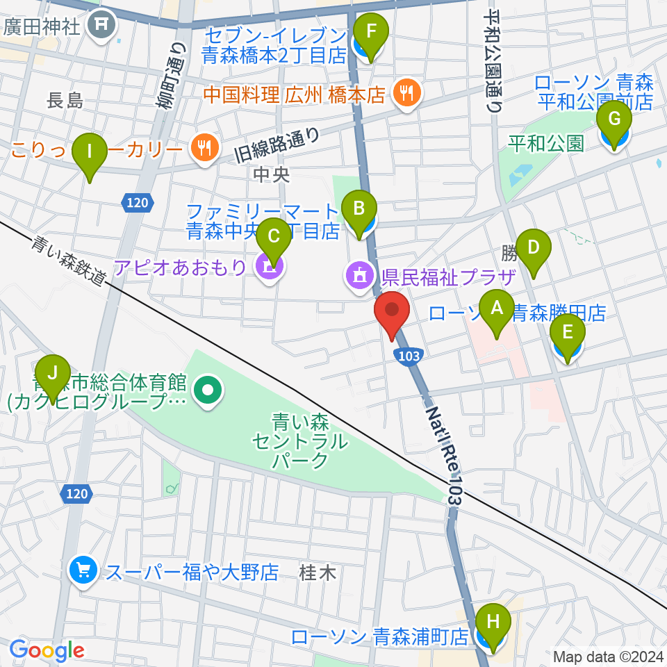 青森サブライム周辺のコンビニエンスストア一覧地図