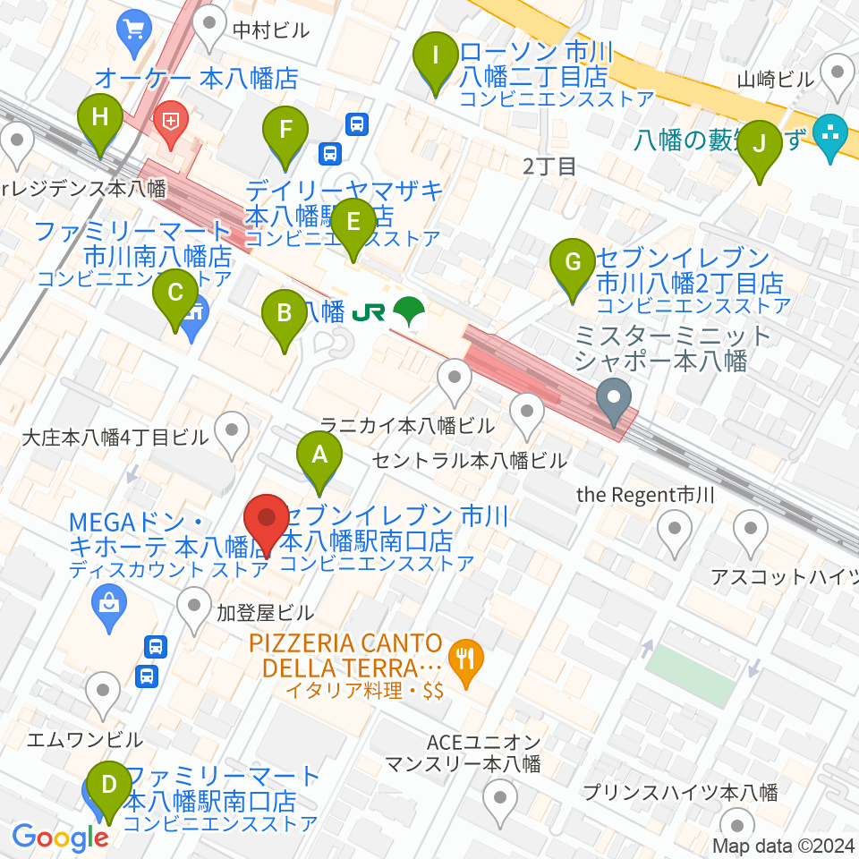 リンキィディンク本八幡周辺のコンビニエンスストア一覧地図