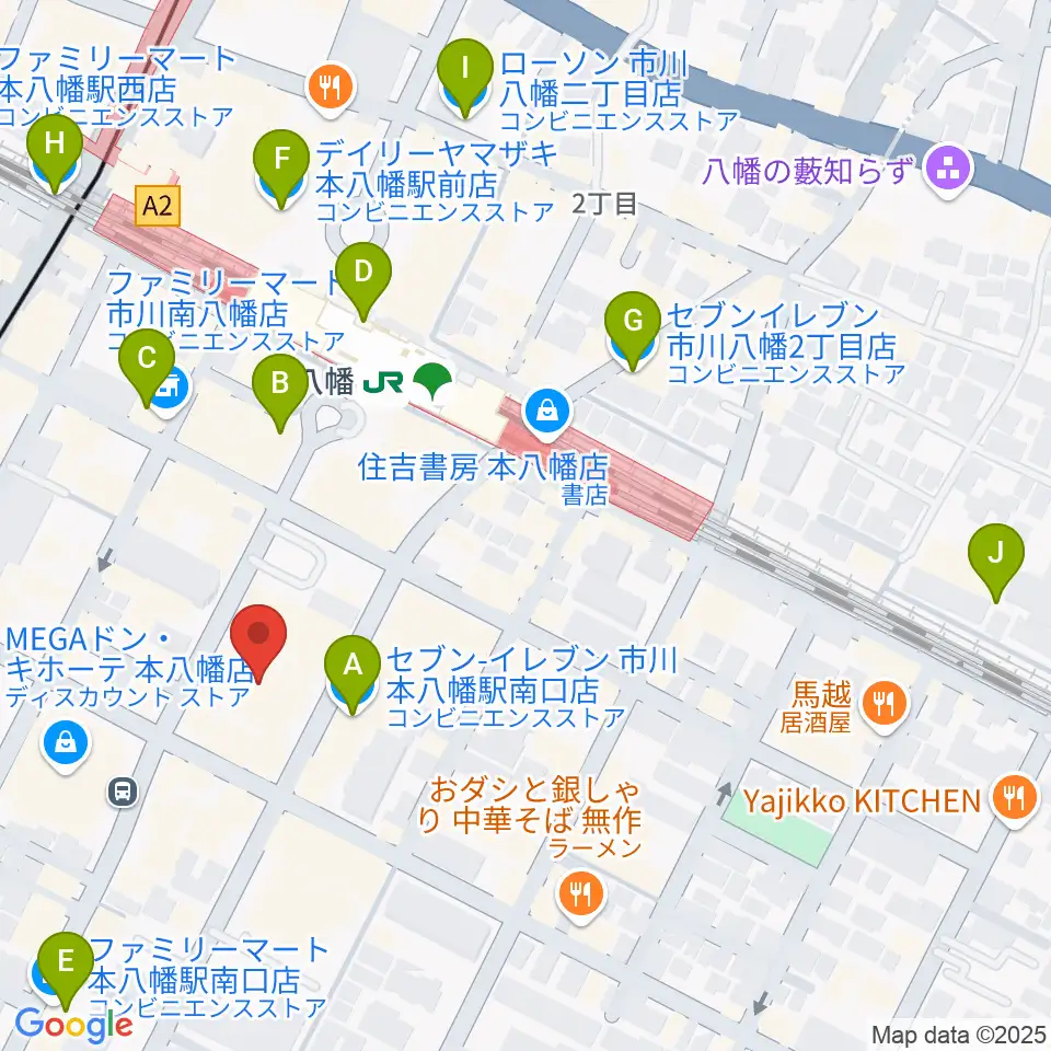 リンキィディンク本八幡周辺のコンビニエンスストア一覧地図