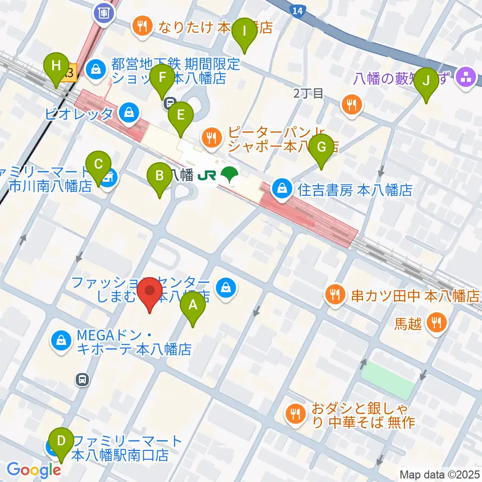 リンキィディンク本八幡周辺のコンビニエンスストア一覧地図