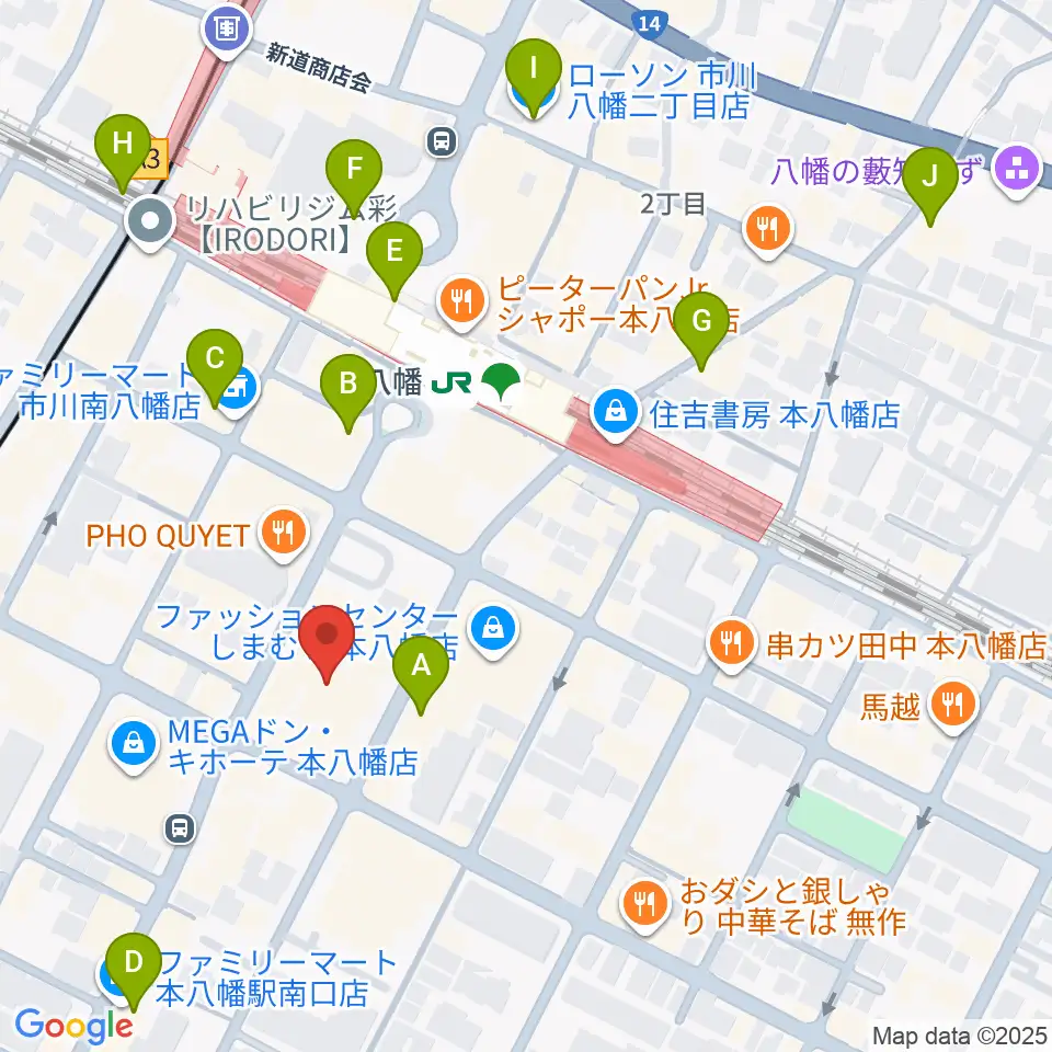 リンキィディンク本八幡周辺のコンビニエンスストア一覧地図