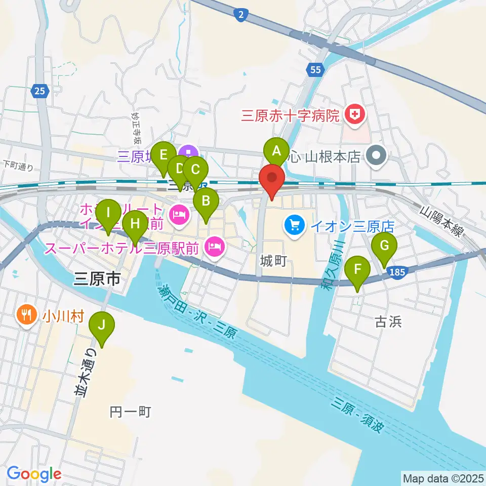 ワタナベミュージックラボ 三原本店周辺のコンビニエンスストア一覧地図
