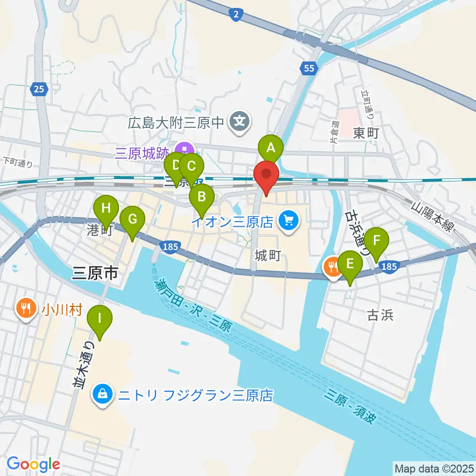 ワタナベミュージックラボ 三原本店周辺のコンビニエンスストア一覧地図