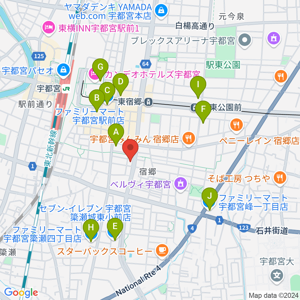 ヤマハミュージック 宇都宮店周辺のコンビニエンスストア一覧地図