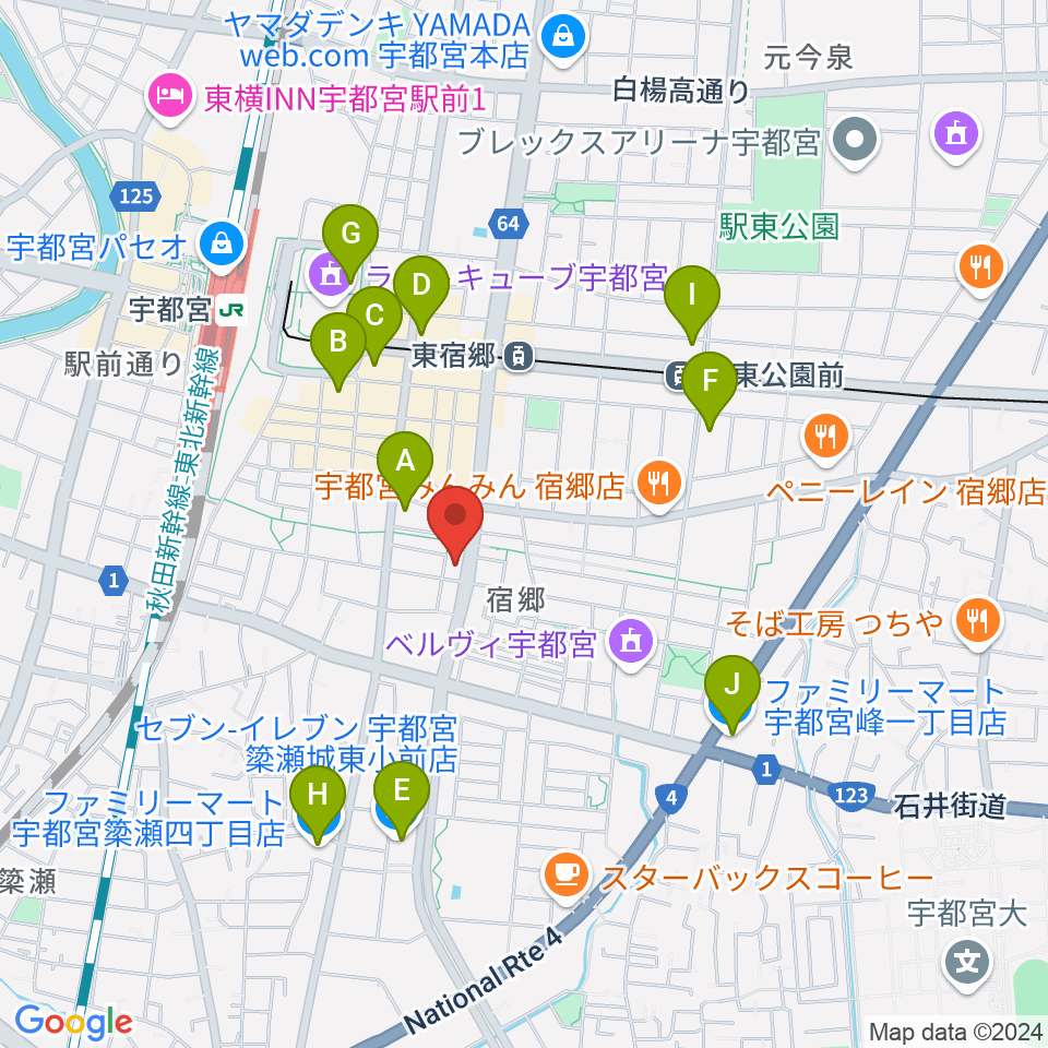 ヤマハミュージック 宇都宮店周辺のコンビニエンスストア一覧地図