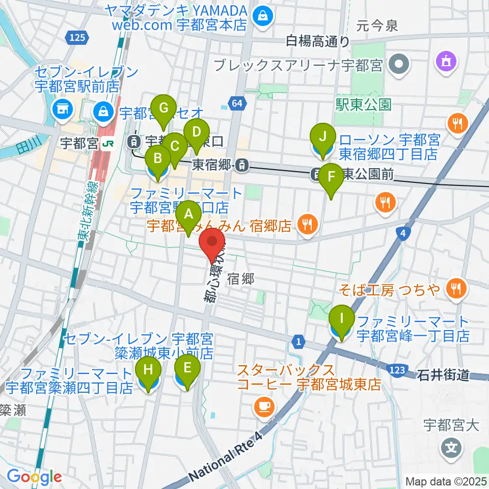 ヤマハミュージック宇都宮店周辺のコンビニエンスストア一覧地図