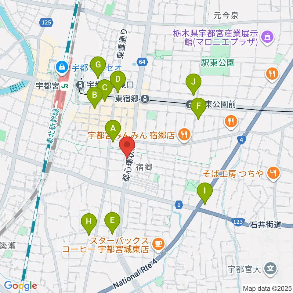 ヤマハミュージック宇都宮店周辺のコンビニエンスストア一覧地図