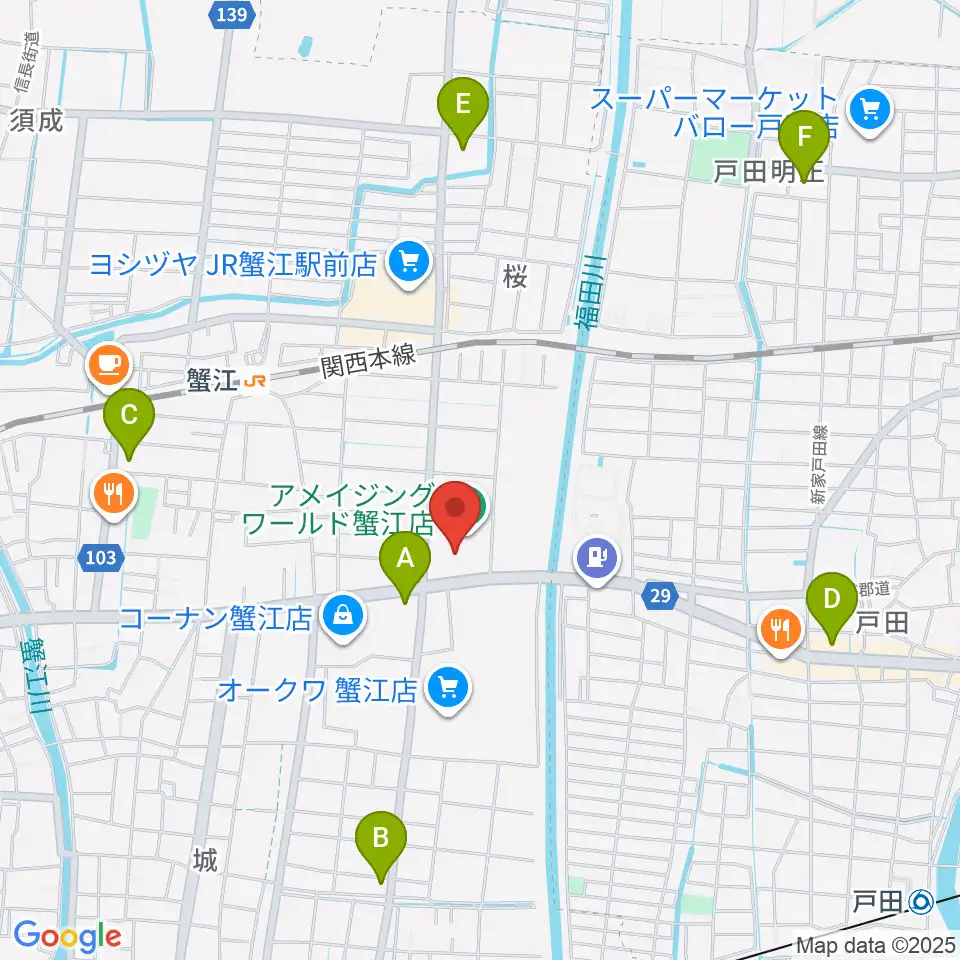 矢木楽器店 ミュージックサロン蟹江周辺のコンビニエンスストア一覧地図
