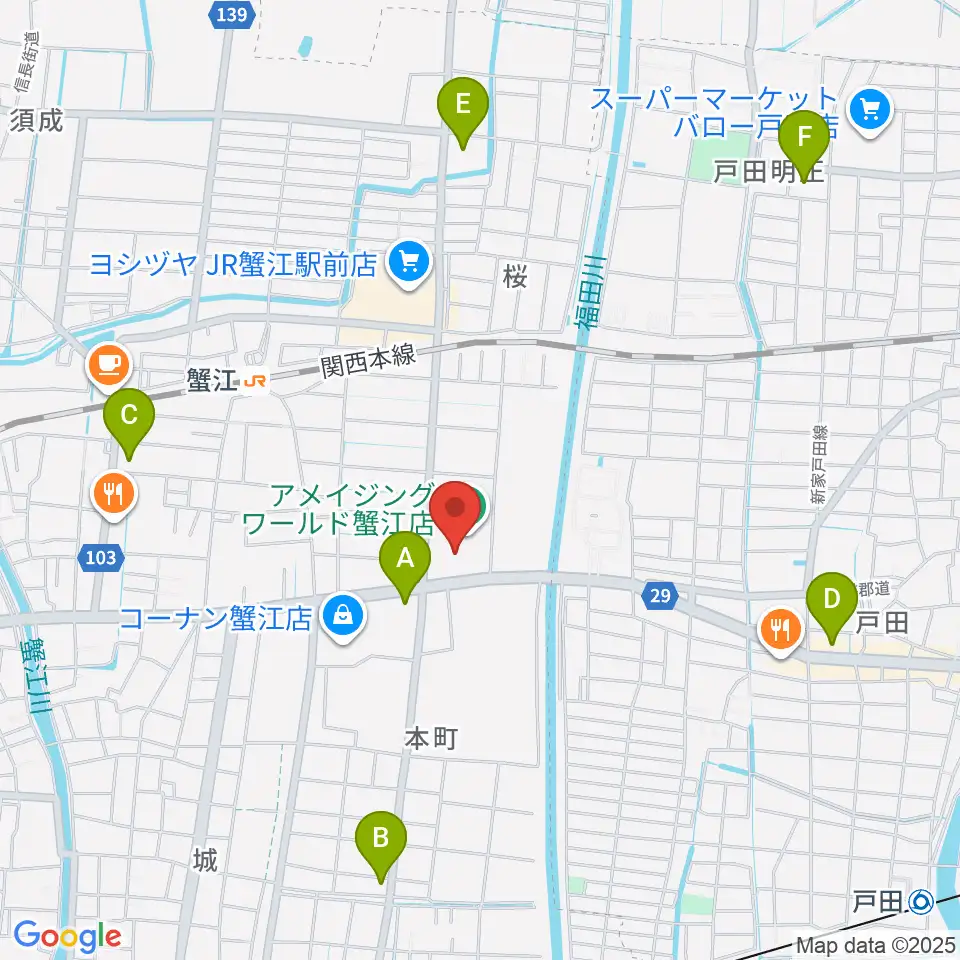 矢木楽器店 ミュージックサロン蟹江周辺のコンビニエンスストア一覧地図