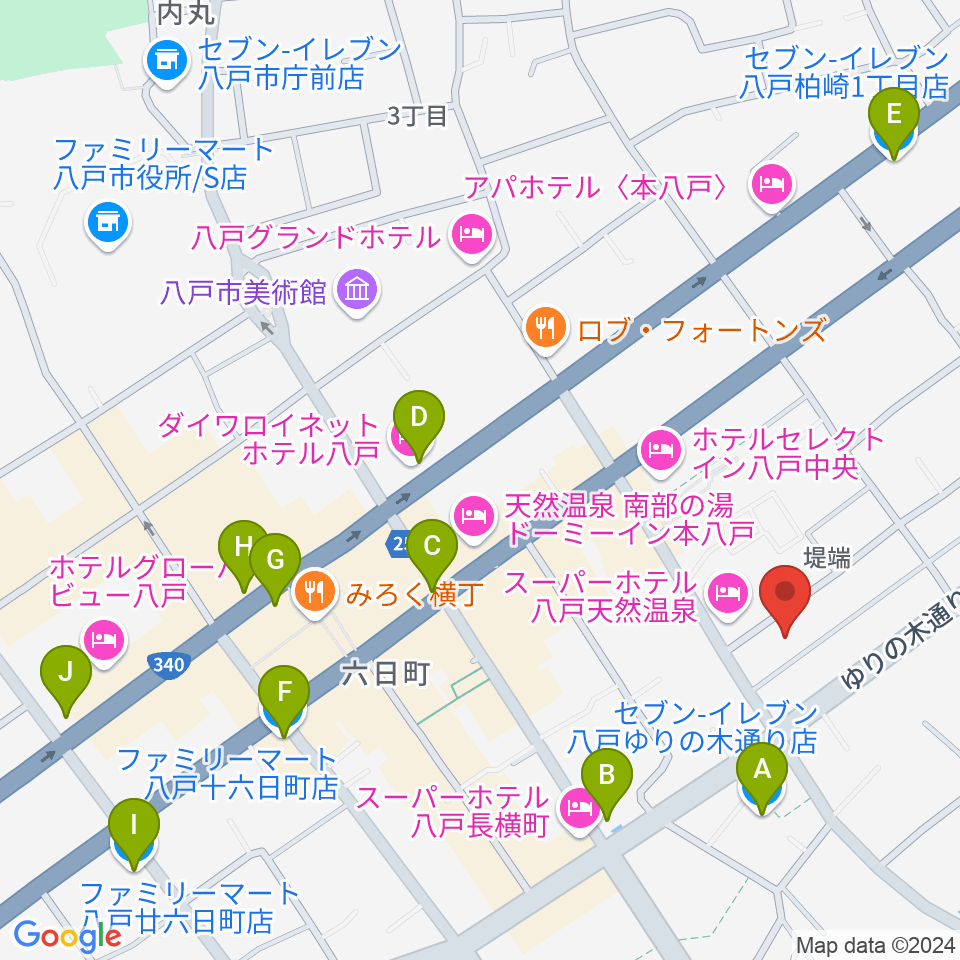 八戸ロックス周辺のコンビニエンスストア一覧地図