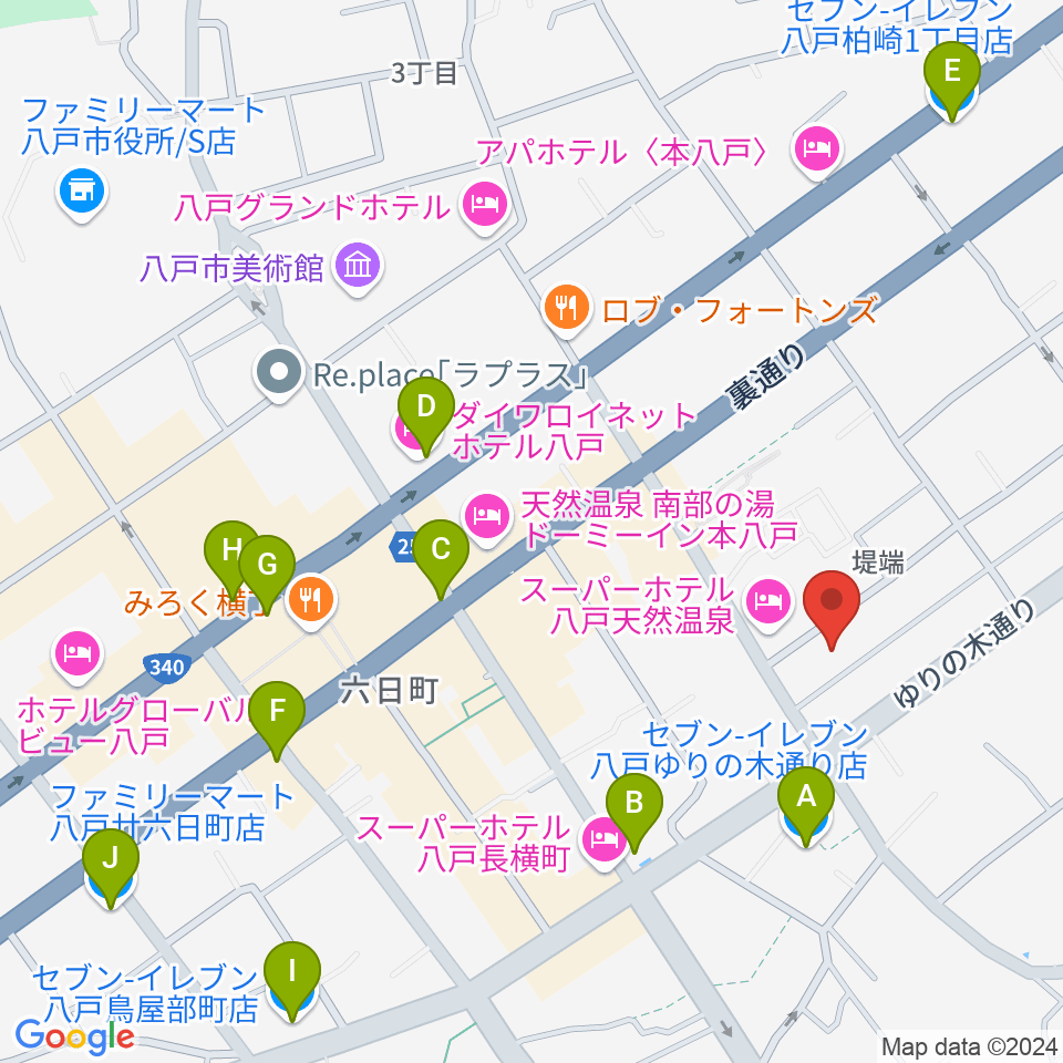 八戸ロックス周辺のコンビニエンスストア一覧地図