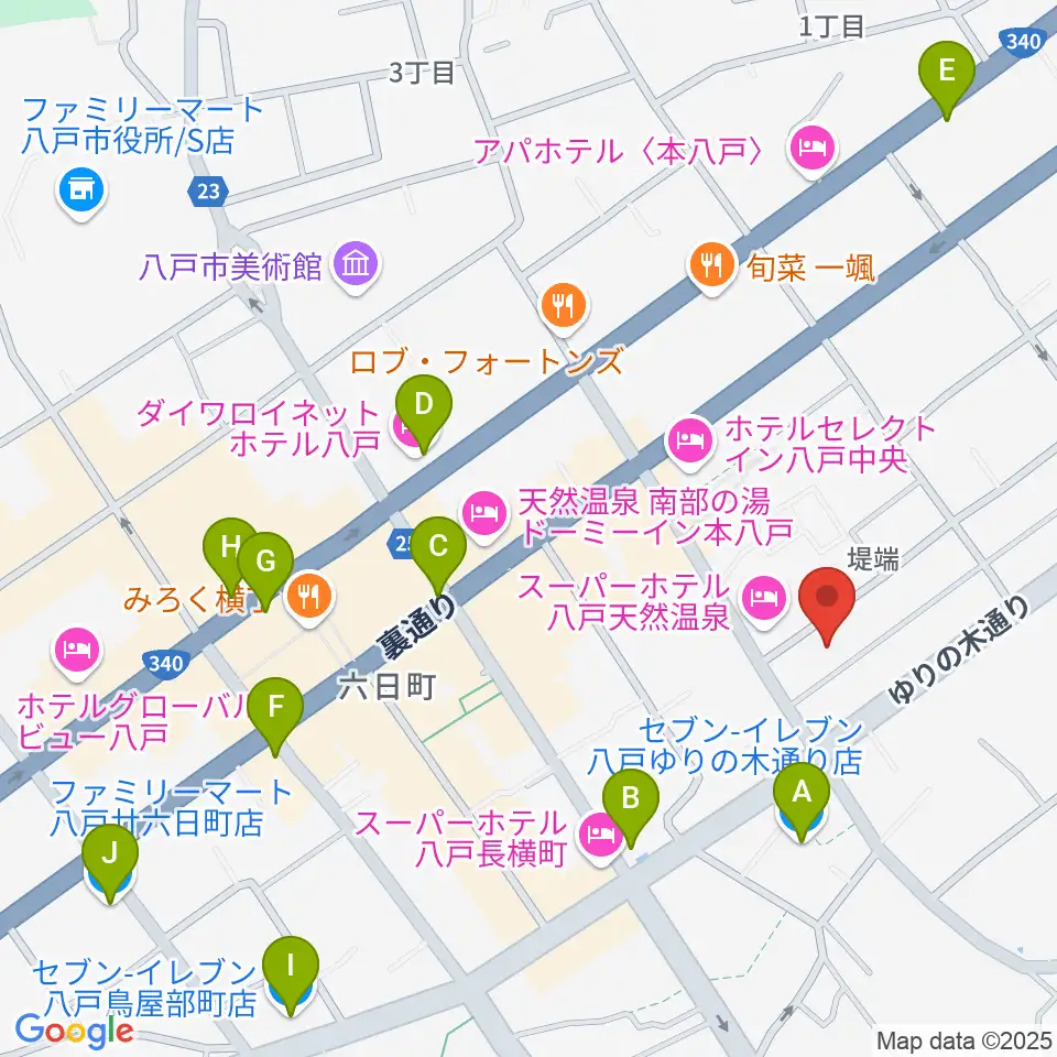 八戸ロックス周辺のコンビニエンスストア一覧地図