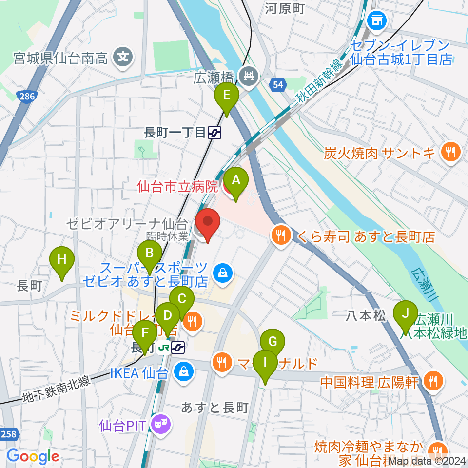 ゼビオアリーナ仙台周辺のコンビニエンスストア一覧地図