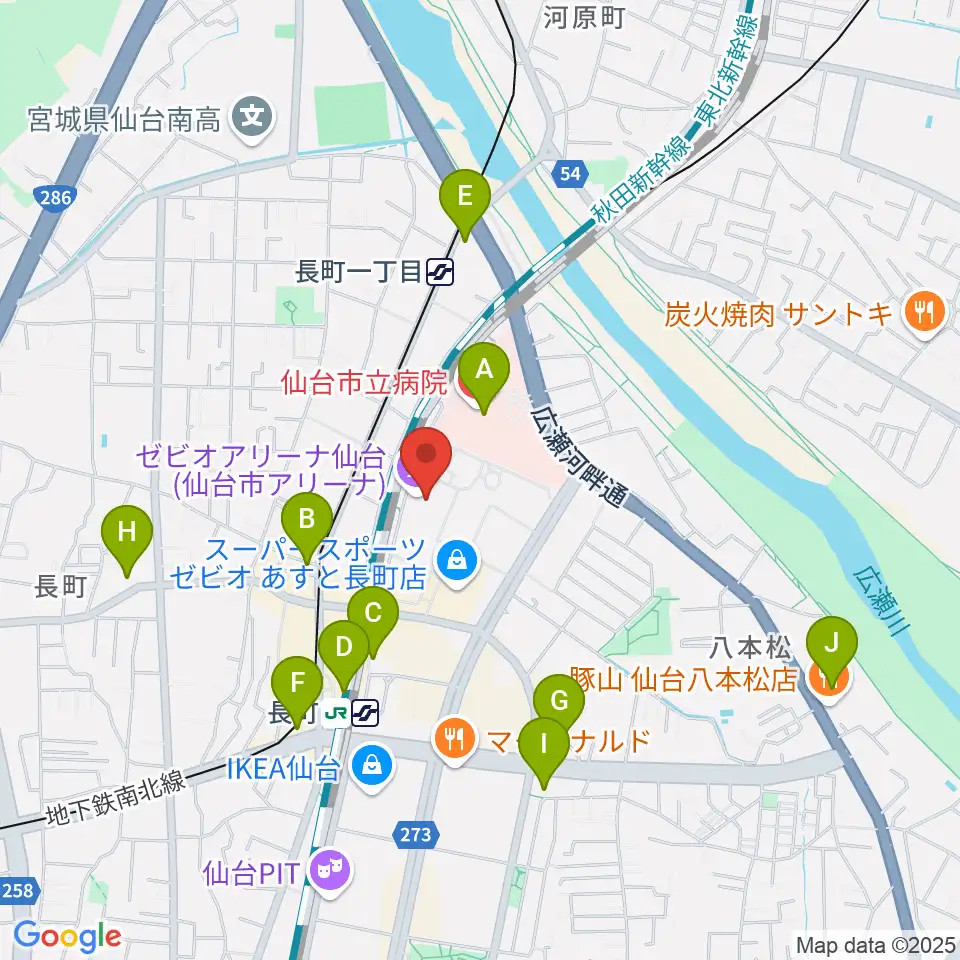ゼビオアリーナ仙台周辺のコンビニエンスストア一覧地図