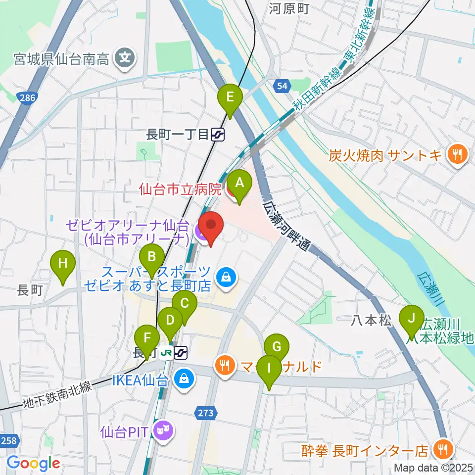 ゼビオアリーナ仙台周辺のコンビニエンスストア一覧地図