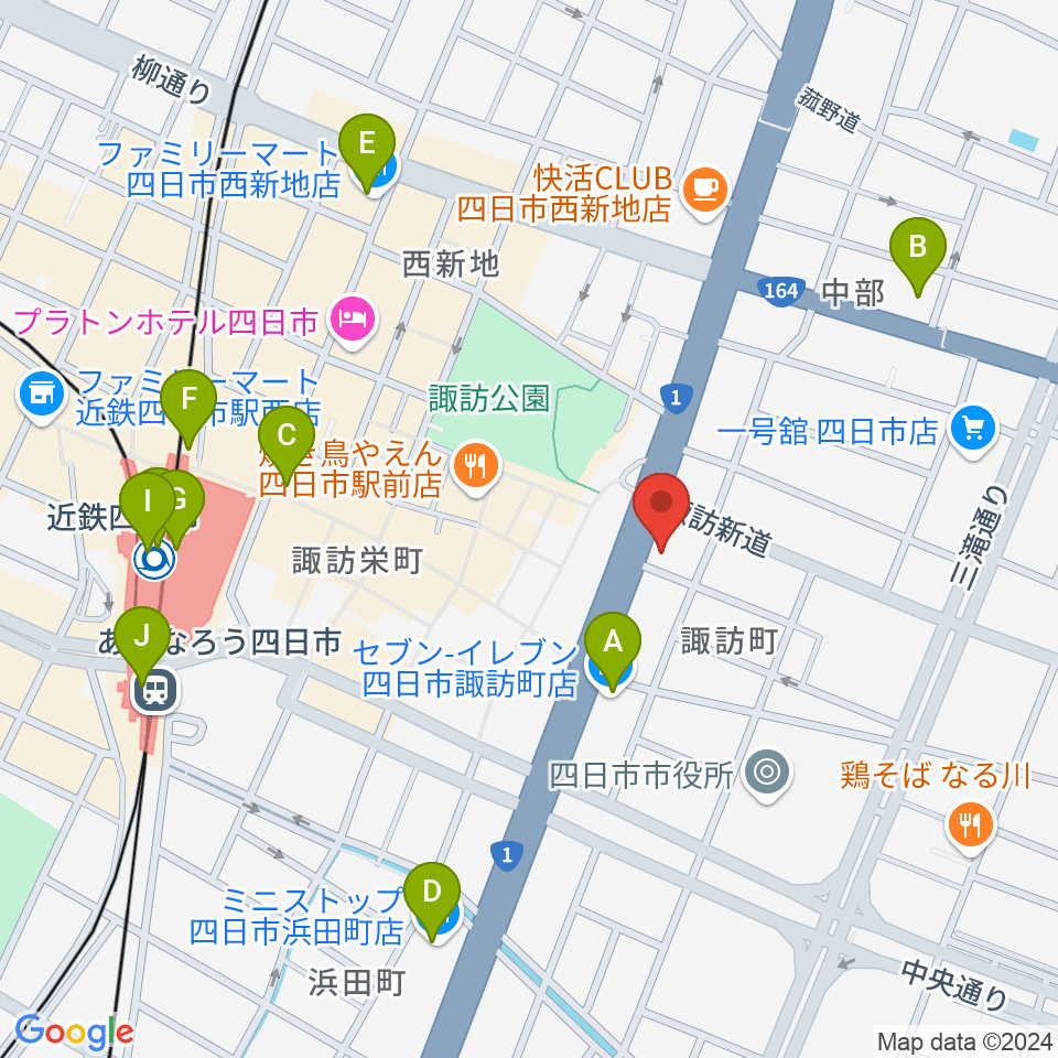 四日市VORTEX周辺のコンビニエンスストア一覧地図