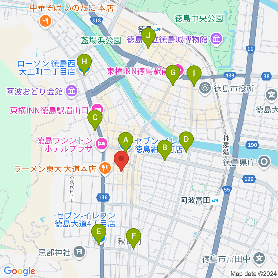 徳島ファンキーチキン周辺のコンビニエンスストア一覧地図