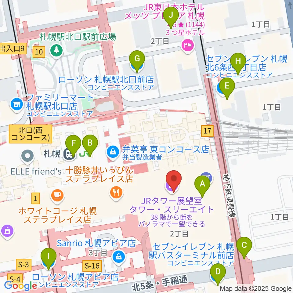 島村楽器 札幌ステラプレイス店周辺のコンビニエンスストア一覧地図