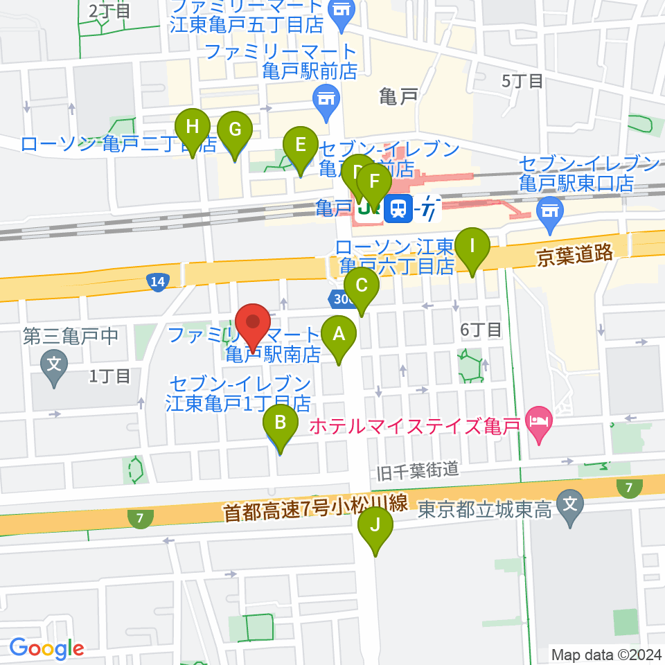 スタジオDIVO亀戸周辺のコンビニエンスストア一覧地図