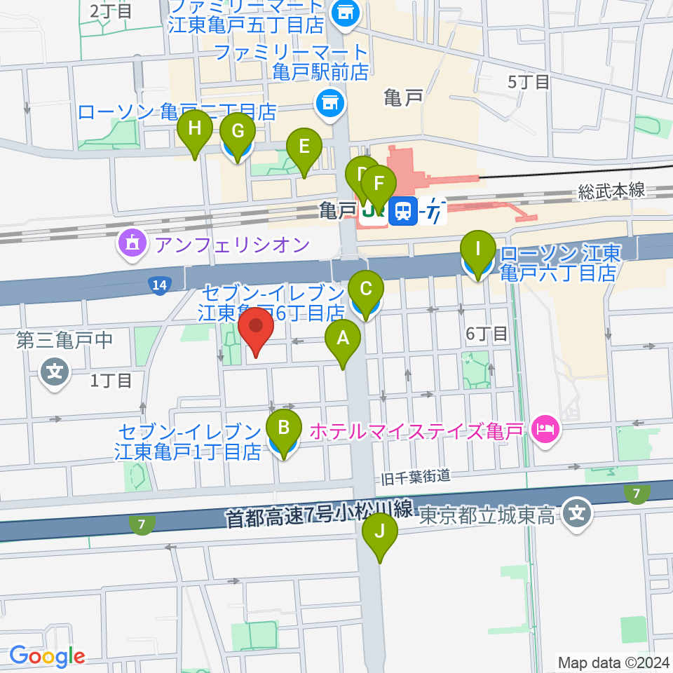 スタジオDIVO亀戸周辺のコンビニエンスストア一覧地図