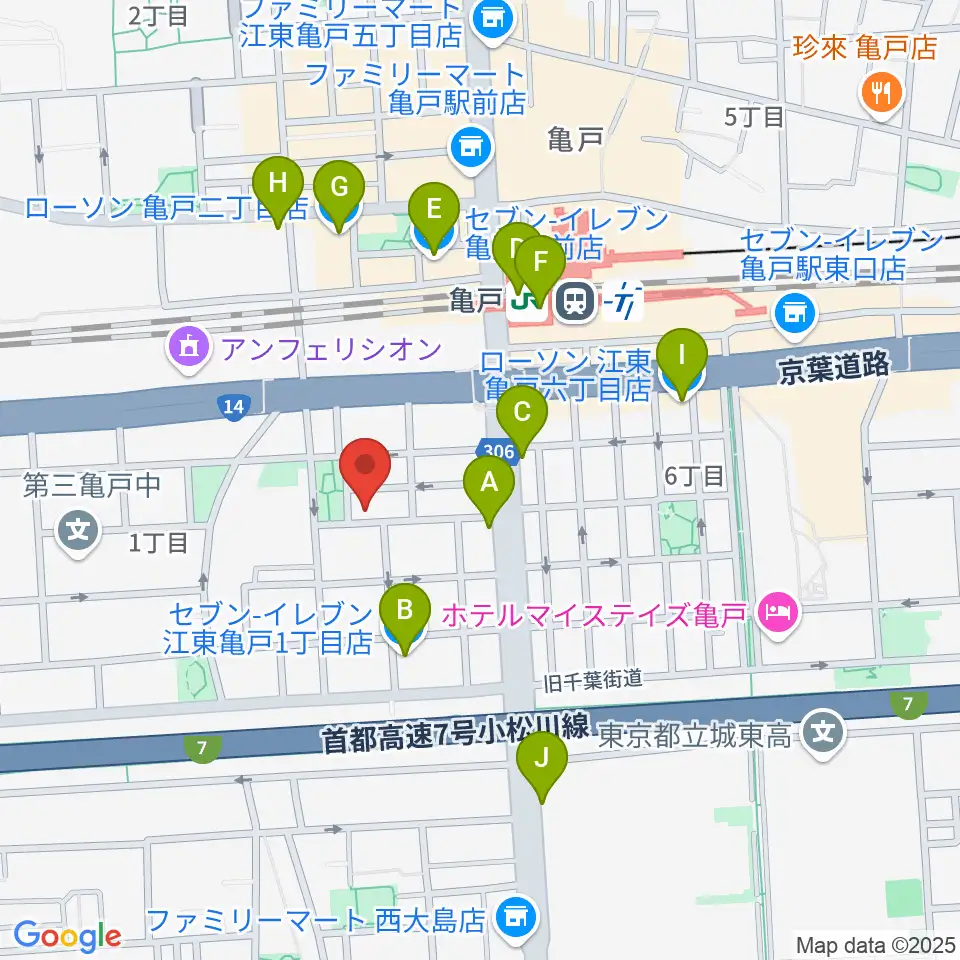 スタジオDIVO亀戸周辺のコンビニエンスストア一覧地図