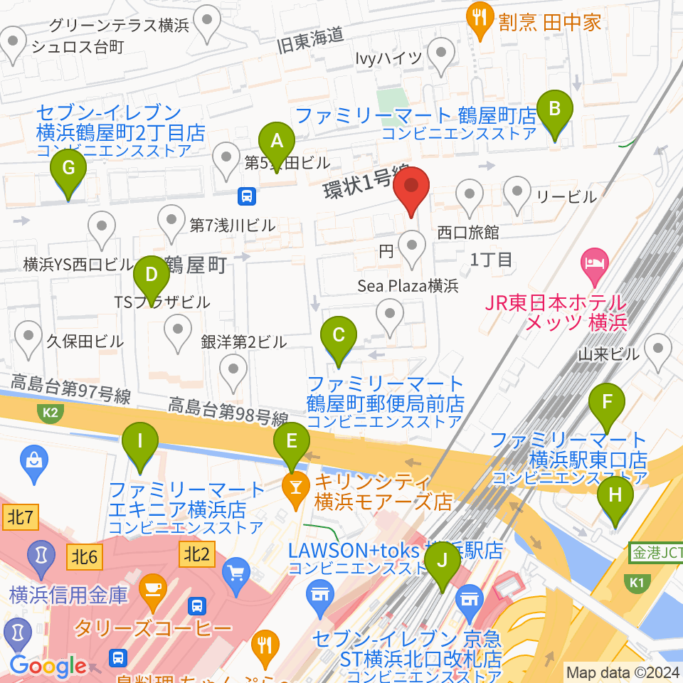 クラウドナインスタジオ 横浜北口店周辺のコンビニエンスストア一覧地図