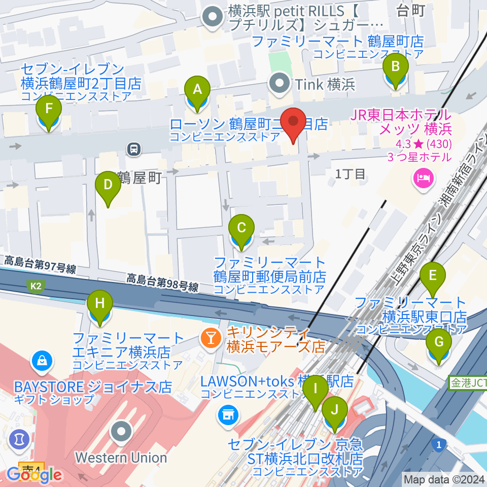 クラウドナインスタジオ 横浜北口店周辺のコンビニエンスストア一覧地図