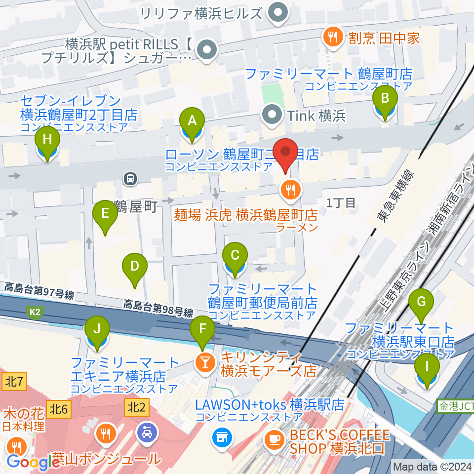 クラウドナインスタジオ 横浜北口店周辺のコンビニエンスストア一覧地図