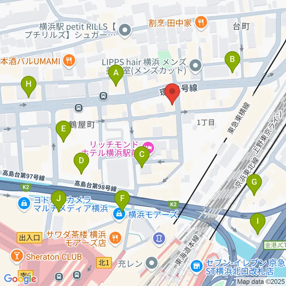 クラウドナインスタジオ 横浜北口店周辺のコンビニエンスストア一覧地図