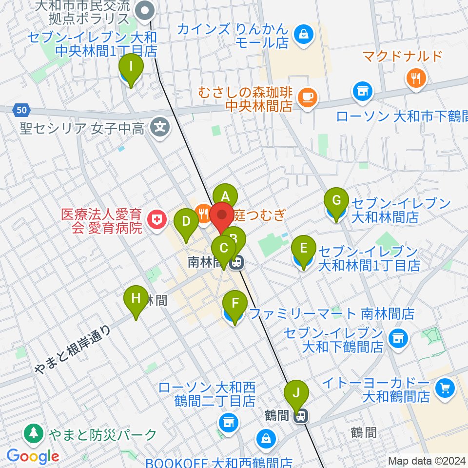 相模楽器 南林間店周辺のコンビニエンスストア一覧地図