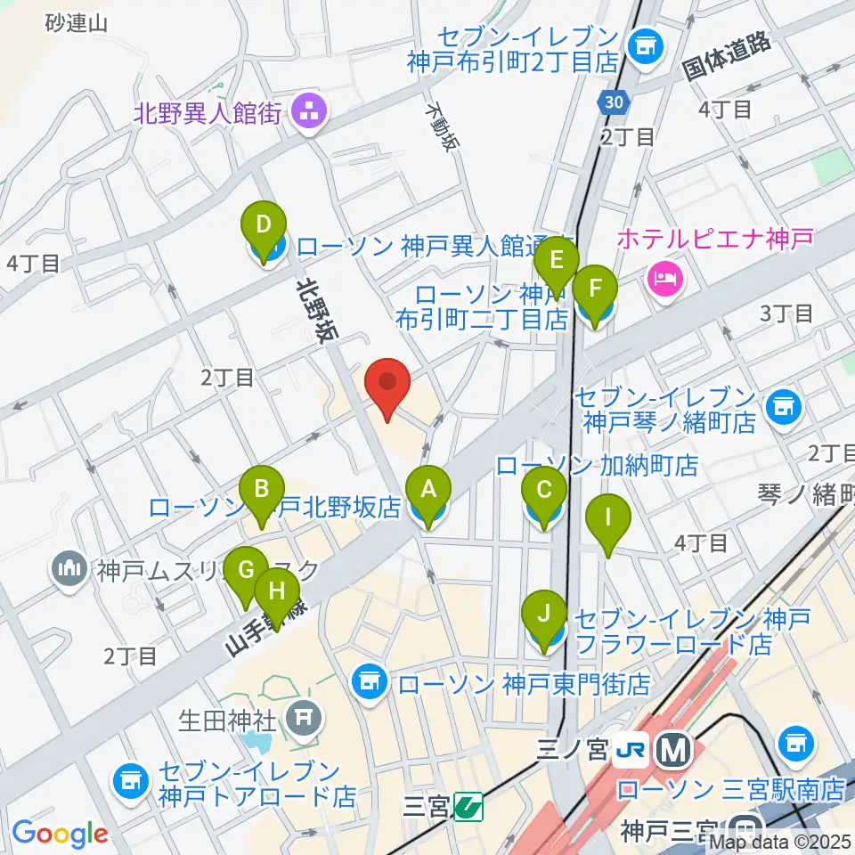 神戸Y's ROAD周辺のコンビニエンスストア一覧地図