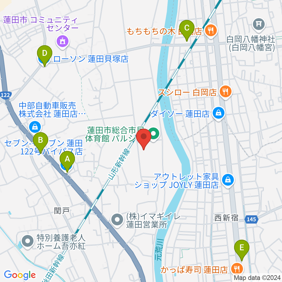 蓮田市総合文化会館ハストピア周辺のコンビニエンスストア一覧地図