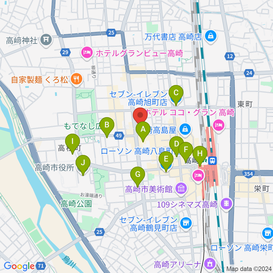 高崎WOAL周辺のコンビニエンスストア一覧地図