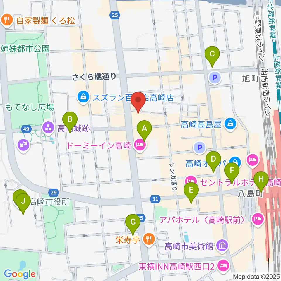 高崎WOAL周辺のコンビニエンスストア一覧地図