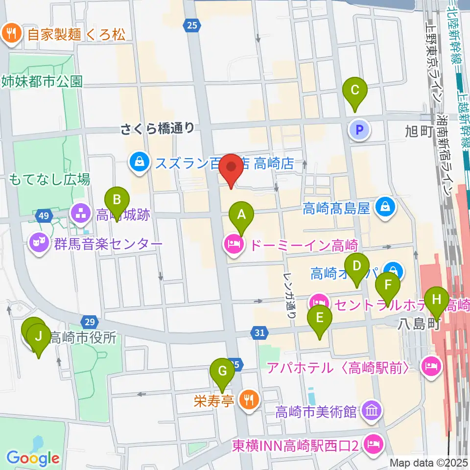 高崎WOAL周辺のコンビニエンスストア一覧地図