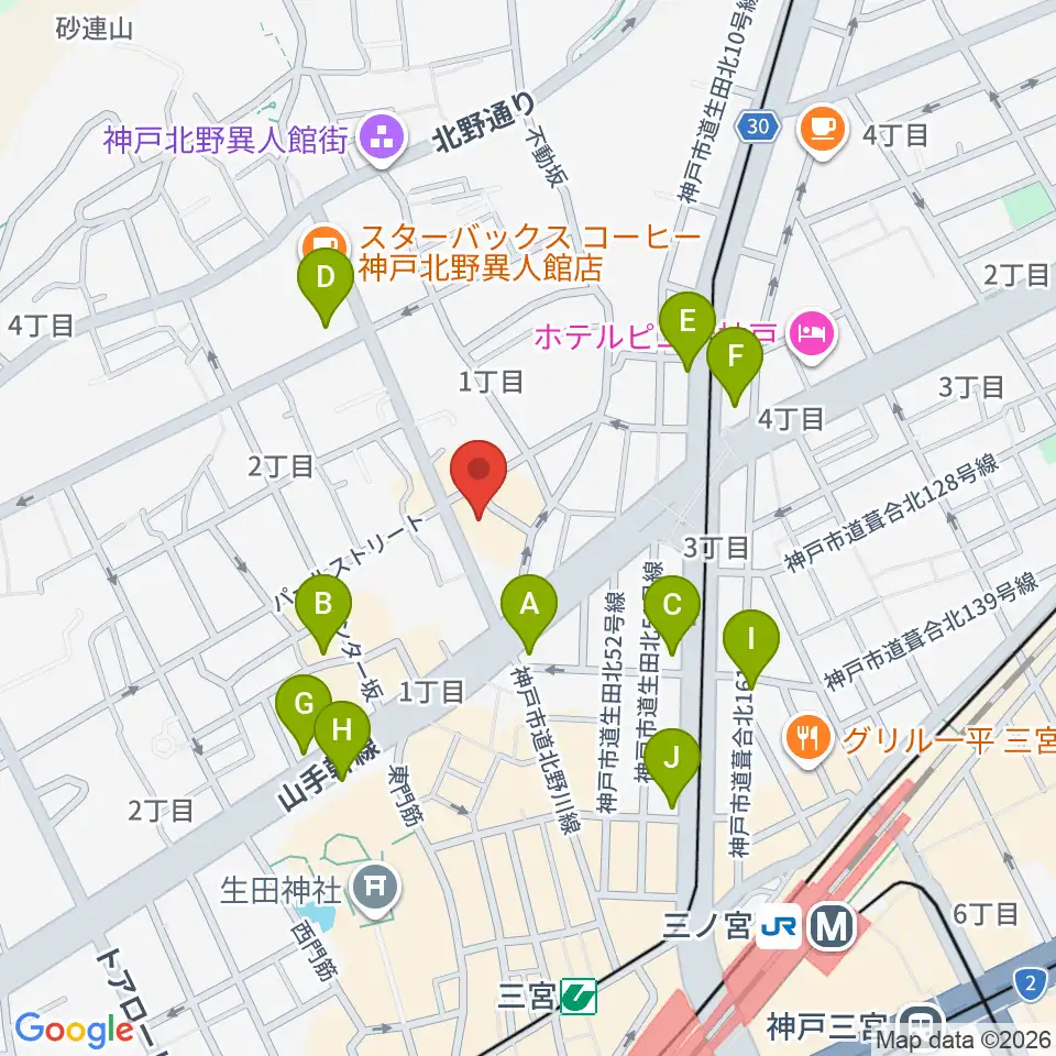 神戸北野ミッドナイトサン 周辺のコンビニエンスストア一覧マップ