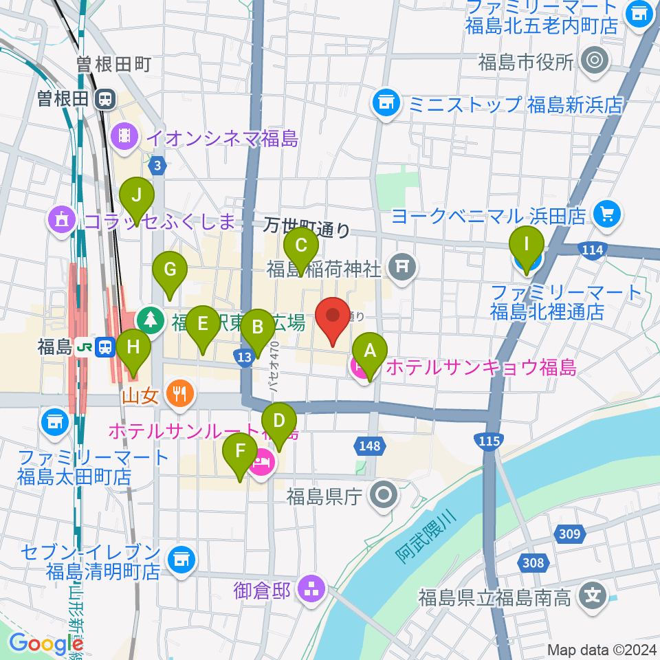 福島アウトライン周辺のコンビニエンスストア一覧地図