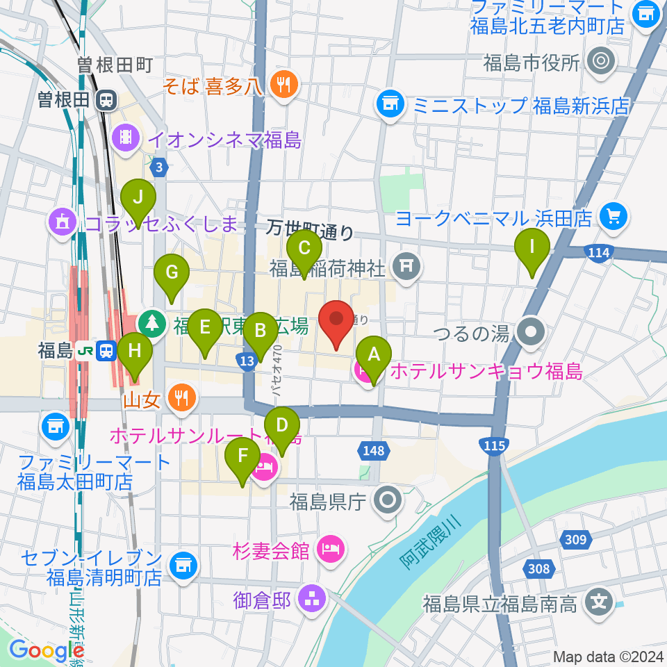 福島アウトライン周辺のコンビニエンスストア一覧地図