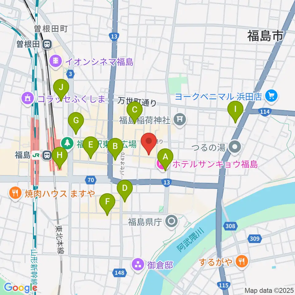 福島アウトライン周辺のコンビニエンスストア一覧地図
